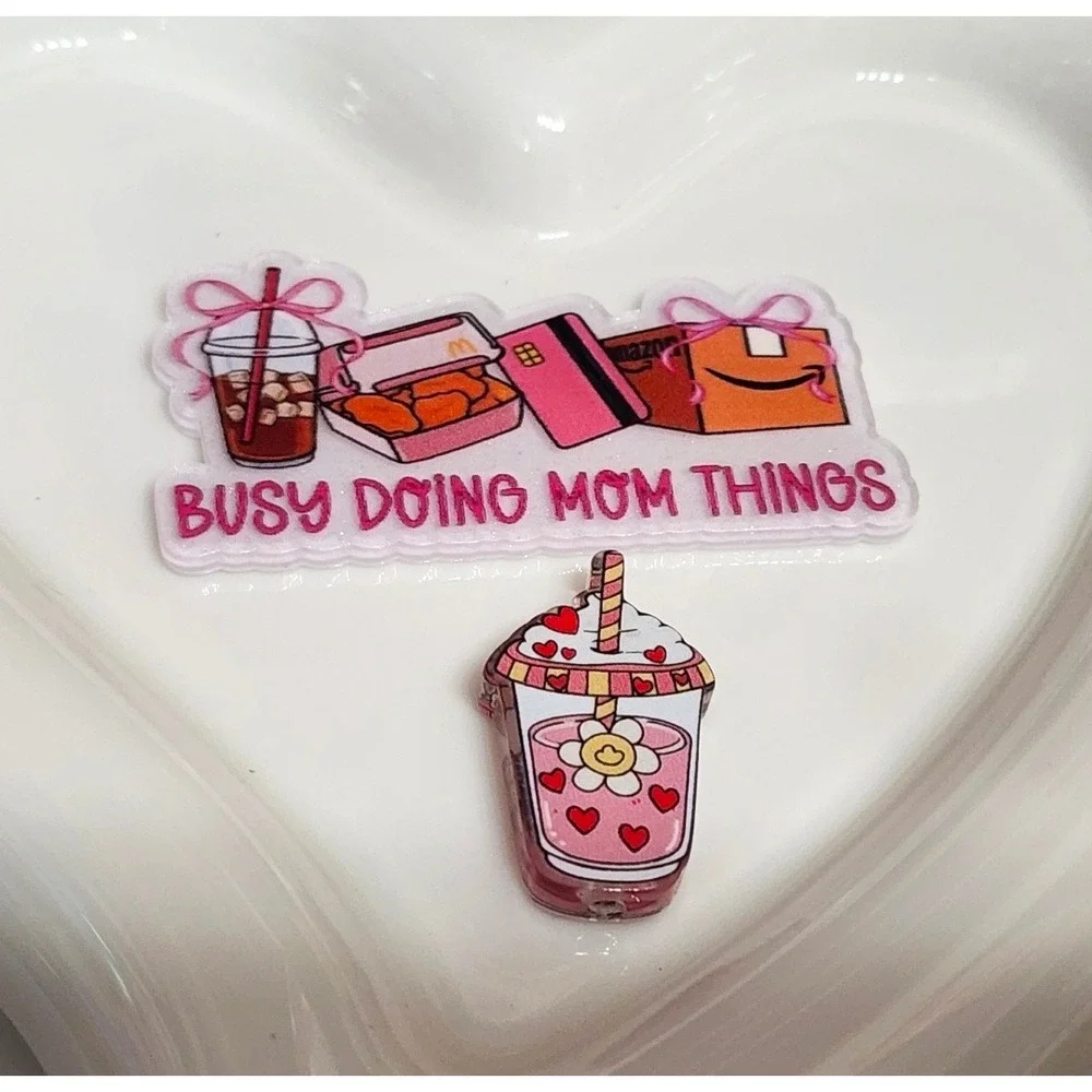 Busy Doing Mom Things Flatback Focal Bead Badge Keychain Acrylic Flats Shopping
